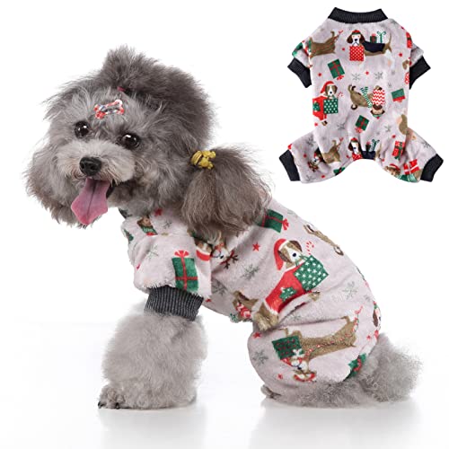 Ranvi Katze und Hund Herbst Vierbeinige Kleidung Pyjamas Weihnachten Haustierkleidung Vierbeinige Fleece Schneeflocke Kuchen Elch Hundekleidung Weihnachten(Aprikose schwarz,XL) von Ranvi