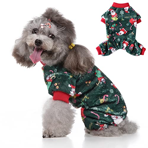 Ranvi Katze und Hund Herbst Vierbeinige Kleidung Pyjamas Weihnachten Haustierkleidung Vierbeinige Fleece Schneeflocke Kuchen Elch Hundekleidung Weihnachten(Grün,M) von Ranvi
