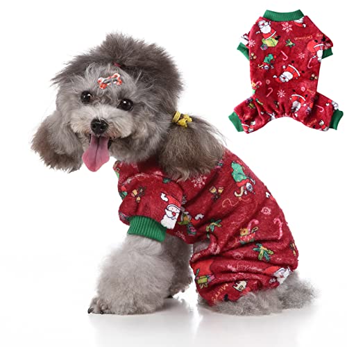 Ranvi Katze und Hund Herbst Vierbeinige Kleidung Pyjamas Weihnachten Haustierkleidung Vierbeinige Fleece Schneeflocke Kuchen Elch Hundekleidung Weihnachten(Rot,L) von Ranvi