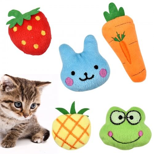 Rapidbok Katzenminze Katzenspielzeug, 5 Stück Spielzeug mit Katzenminze, Niedliches Form Katzenminze Plüsch Spielzeug für Katze Kätzchen Kauen Spielen Erdbeere/Frosch/Kaninchen/Ananas/Karotte Rapidbok Katzenminze Katzenspielzeug, 5 Stück Spielzeug mit Katzenminze, Niedliches Form Katzenminze Plüsch Spielzeug für Katze Kätzchen Kauen Spielen Erdbeere/Frosch/Kaninchen/Ananas/Karotte von Rapidbok