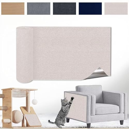 Kratzmatte Katze Selbstklebend - Kratzschutz Sofa Anti Kratz Folie Kratzwand für Katzen Frei DIY Geschnitten 40x200CM Off-White von Raqieman