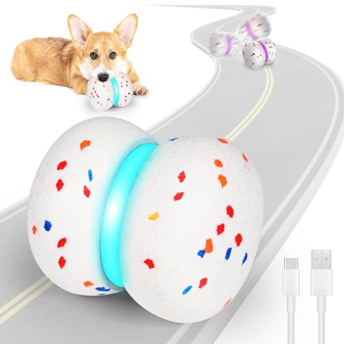 Rawhui Hundeball Unzerstörbar Hundespielzeug Ball Futterball für Hunde, Hundebälle, Strapazierfähiger Automatisch Rollender Ball für Mittelgroße Hunde, USB Wiederaufladbar von Rawhui
