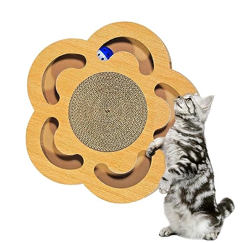 Katzenkratzer aus Pappe | Kratzunterlage mit Katzenminze-Glockenball | Kratzpad, Katzenkratzpad aus Wellpappe, Spielbox mit doppelseitigem Design Raxove von Raxove