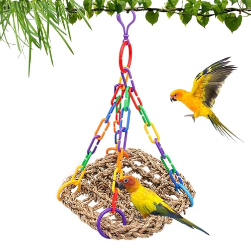 Nymphensittichschaukel aus Seegras – Nymphensittichschaukel | bissfestes Vogelkauspielzeug mit fester Schnalle | Kletternetz mit farbiger Kette für Sittiche, Haustierpflegezubehör Nymphensittichschaukel aus Seegras – Nymphensittichschaukel | bissfestes Vogelkauspielzeug mit fester Schnalle | Kletternetz mit farbiger Kette für Sittiche, Haustierpflegezubehör von Raxove