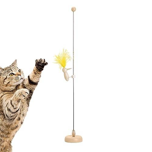 Raxove Katzenfederspielzeug - Federspielzeug für Katzen mit Holzboden | Multifunktionale Federn, austauschbares Trainingsspielzeug für Katzen, Tierhandlung, Katzenzucht, Haustiere, Zuhause von Raxove