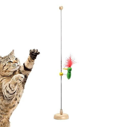 Raxove Katzenspielzeugstab | Katzen-Zauberstab mit Holzboden und Feder - Stahlstabfedern, austauschbares Trainingsspielzeug, multifunktional für Katzen, Haustiere, Tierhandlung, Kätzchen, Zuhause von Raxove