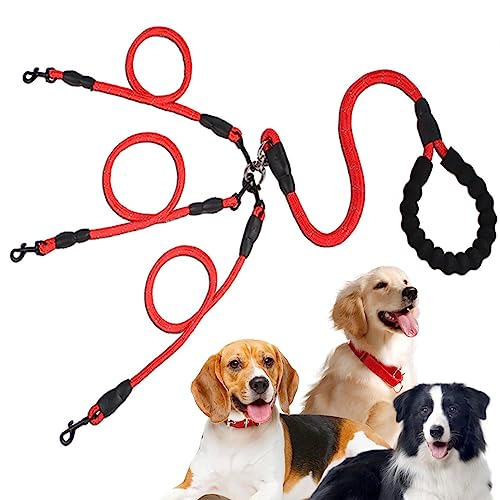 Strapazierfähige 3-Hundeleine, Zugseil für Hunde, Drei-Hunde-Leine mit 360°-Drehvorrichtung, Mehrfach-Hundeleine, Mehrwege-Hundesprenger und gepolsterter Griff, kein Verheddern beim Gehen und Training von Raxove