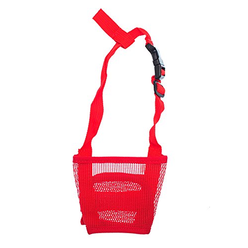 RayLineDo® Maulkorb für Hunde, atmungsaktiv, Nylon, Netzgewebe, verstellbar, Beißen, Kauen, Vorbeugung, Sicherheitsgurt, weich, Anti-Bell-Maulkorb für kleine, mittelgroße und große Hunde, Größe M, Rot von RayLineDo