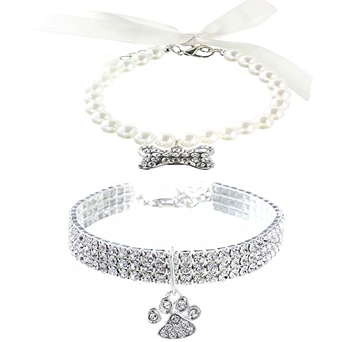 RayMinsino 2 Stück Haustier-Halsbänder mit Perlen verstellbar Kristall Diamant Stretch Herz Kralle Knochen Anhänger Hochzeit Katze Hund kleine Haustier Halskette Schmuck RayMinsino 2 Stück Haustier-Halsbänder mit Perlen verstellbar Kristall Diamant Stretch Herz Kralle Knochen Anhänger Hochzeit Katze Hund kleine Haustier Halskette Schmuck von RayMinsino