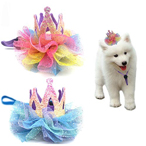 RayMinsino 2 x Haustier-Kronenhut für Katzen und Hunde, für Geburtstagsparty, Größe für Katzen und Hunde, universell (blau und rosa) von RayMinsino