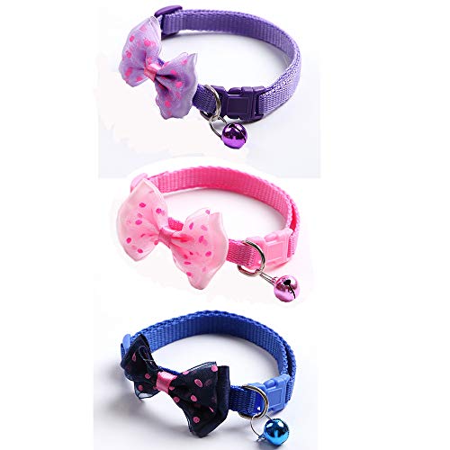 RayMinsino 3 x Katzenhalsbänder, Ornamente mit Schleifen und Glöckchen, solide und Sicherheitshalsbänder für Katzen, Nylon, Kätzchen-Halsbänder, Haustier-Halsbänder, geeignet für kleine Haustiere von RayMinsino