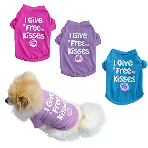 RayMinsino 3er-Pack Hunde-Shirts für Haustiere, Welpen, atmungsaktiv, für kleine Hunde und Katzen, rosarot, violett, blau von RayMinsino