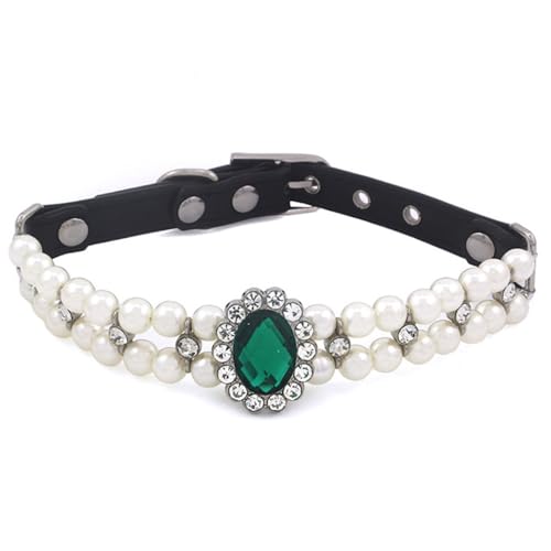 RayMinsino Haustier-Halsband, zweireihig, mit Perlen und Strasssteinen, verstellbar, niedlicher Edelstein, Vintage-Zubehör (19,8 - 24,9 cm) von RayMinsino