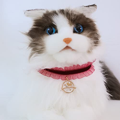 RayMinsino Haustier-Halsband für Kätzchen, Hunde, Schmuck, Spitze, elastisch, Windplanetanhänger, verstellbares Katzenhalsband von RayMinsino