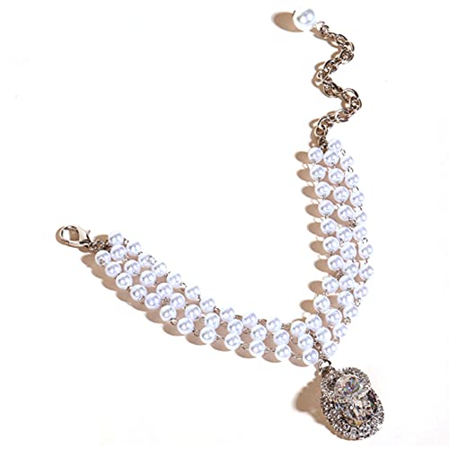 RayMinsino Haustier-Halsband mit drei Reihen Perlen rund Edelstein Diamant-Halskette Schmuck verstellbar Katze und Hund dekoratives Zubehör von RayMinsino