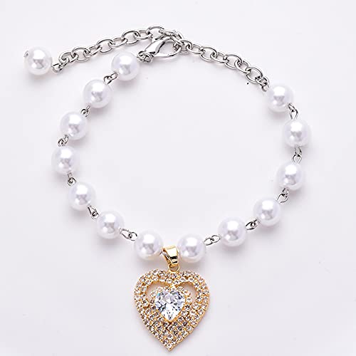 RayMinsino Haustier-Herz-Katzen-Perlen-Halskette mit glänzenden Edelsteinen, Perlen-Strass-Halsband für kleine Katzen und Hunde, Hochzeitsschmuck von RayMinsino