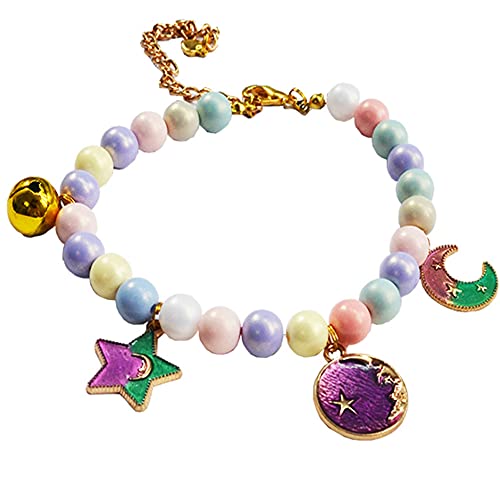 RayMinsino Haustier-Halskette mit Perlen und Glöckchen, für Kätzchen, 5 Sterne, Mond von RayMinsino