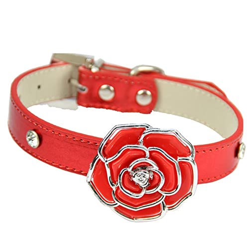RayMinsino Hundezubehör Haustier Halsband Strass Rose Haustier Liefert Leder Einstellbar Halsband von RayMinsino
