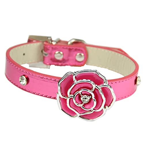 RayMinsino Hundezubehör Haustier Halsband Strass Rose Haustier Liefert Leder Einstellbar Halsband von RayMinsino