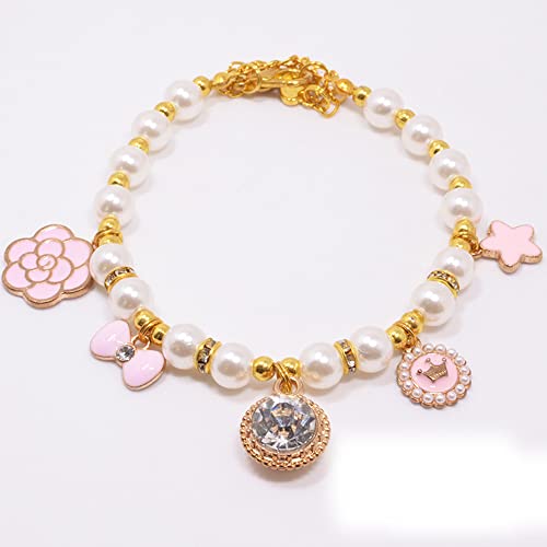 RayMinsino Modische Haustier-Halskette, Katze, Perlen, Krone, Diamant-Anhänger, Halsband, Zubehör, Haustier, Katze, Teddy, Halsband von RayMinsino