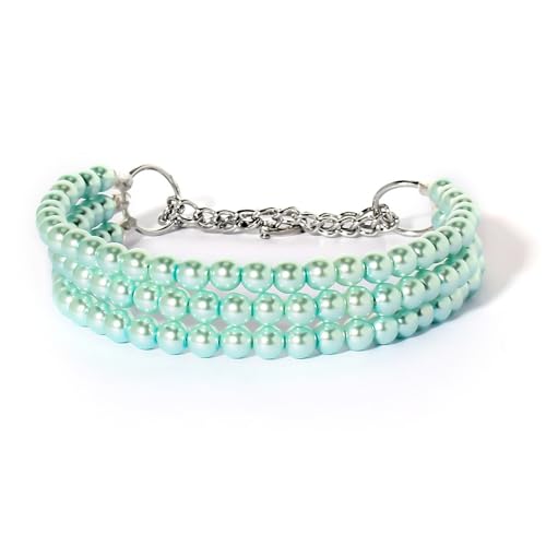 RayMinsino Niedliche Perlenkatzen-Halskette, Geburtstagsparty, Katzen- und Hundehalstuch, Halsband, Schmuck (29,8 - 31,1 cm) (Seeblau) von RayMinsino