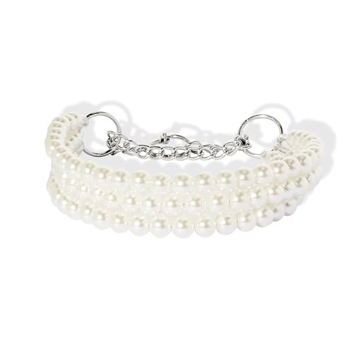 RayMinsino Niedliche Perlenkatzen-Halskette, Geburtstagsparty, Katzen- und Hundehalstuch, Halsband, Schmuck (29,8 - 31,1 cm) (weiß) von RayMinsino