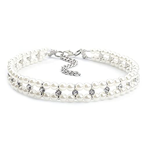 RayMinsino Pet Pearl Strass Halsband Katze Hund Halskette Verstellbares kleines Hundehalsband von RayMinsino