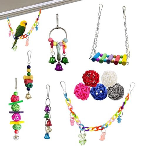 Raypontia Vogelspielzeug für Sittiche, Papageienkäfigspielzeug - 11er Set Vogel-Kauspielzeug-Set | Hölzerner Papagei stehend, buntes Vogel-Kauspielzeug-Set für Vogelkäfig-Zubehör Raypontia Vogelspielzeug für Sittiche, Papageienkäfigspielzeug - 11er Set Vogel-Kauspielzeug-Set | Hölzerner Papagei stehend, buntes Vogel-Kauspielzeug-Set für Vogelkäfig-Zubehör von Raypontia