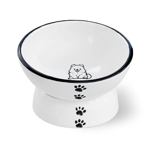 Raytrue-X Erhöhte Keramik-Katzennäpfe mit sitzendem Welpenmuster zum Halten von Futter und Wasser, schwarzer Rand, geeignet für kleine Hunde und Haustiere von Raytrue-X
