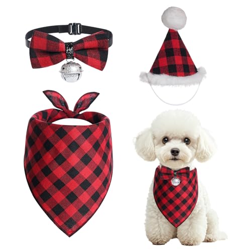 Rbenxia 3-teiliges Weihnachts-Hunde-Halstuch-Set mit Mütze, Fliege Rbenxia 3-teiliges Weihnachts-Hunde-Halstuch-Set mit Mütze, Fliege von Rbenxia