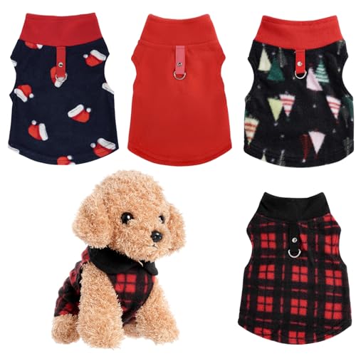 Rbenxia 4-teiliges Hundepullover-Set mit Leinenring, weiche Fleece-Weste und Pullover für kleine Welpen und Katzen, Rot, kariert, Größe M Rbenxia 4-teiliges Hundepullover-Set mit Leinenring, weiche Fleece-Weste und Pullover für kleine Welpen und Katzen, Rot, kariert, Größe M von Rbenxia