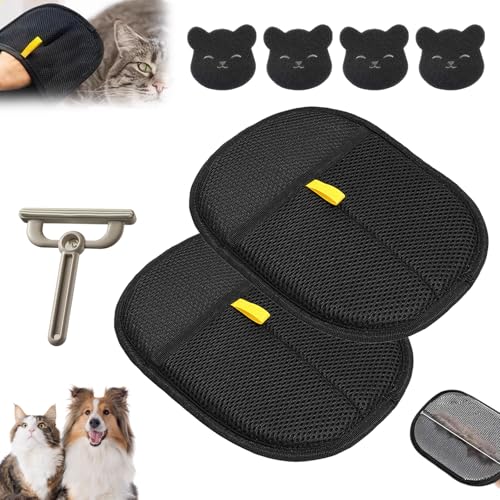2 Stück Fell Magnet Handschuh Tierhaarentferner Handschuh, mit hundehaarentferner und Haarklebegerät Langlebig Und Verschleißfest Wiederverwendbar für Tierpflege, Reinigung von Kleidung Laken Sofas von Rbleote