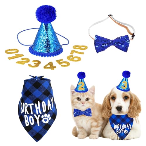 Hunde Geburtstag Hut Bandana Set, Hunde Geburtstag, Inklusive Mütze, Lätzchen, Fliege und 10 Glänzenden Zahlen. Verstellbares Design, Passend für die Meisten Haustiergrößen Hunde Geburtstag Hut Bandana Set, Hunde Geburtstag, Inklusive Mütze, Lätzchen, Fliege und 10 Glänzenden Zahlen. Verstellbares Design, Passend für die Meisten Haustiergrößen von Rbleote