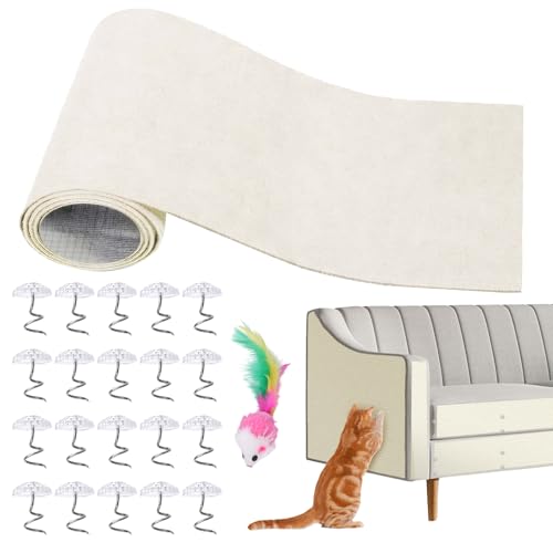 Kratzmatte Selbstklebend, 200 X 40 cm, Selbstklebende Kratzmatte für Katzen, Kratzschutz Sofa Katze, mit Befestigungshaken und Spielzeug, DIY Kratzbretter Katze Kratzwand (Cremefarben) von Rbleote