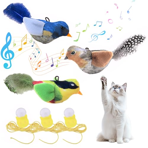 Rbleote 3 Stück Vogelspielzeug für Katzen Fliegender Vogel Katzenspielzeug mit Elastisches Seil Eingebauter Physikalischer Klanggenerator der Vogelstimmen Imitieren Kann Rbleote 3 Stück Vogelspielzeug für Katzen Fliegender Vogel Katzenspielzeug mit Elastisches Seil Eingebauter Physikalischer Klanggenerator der Vogelstimmen Imitieren Kann von Rbleote