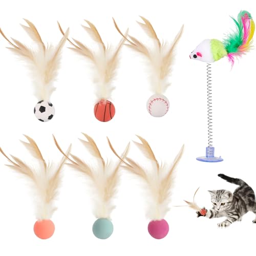 Rbleote Cat Buncing Ball,6 Stück Hüpfender Katzenball mit Feder,Hohe Elastizität Federspielzeug,mit 1 Katzen-Saugnapfl,Geeignet für Katzeninteraktion,Bewegung,Spiele Drinnen und Draußen Rbleote Cat Buncing Ball,6 Stück Hüpfender Katzenball mit Feder,Hohe Elastizität Federspielzeug,mit 1 Katzen-Saugnapfl,Geeignet für Katzeninteraktion,Bewegung,Spiele Drinnen und Draußen von Rbleote