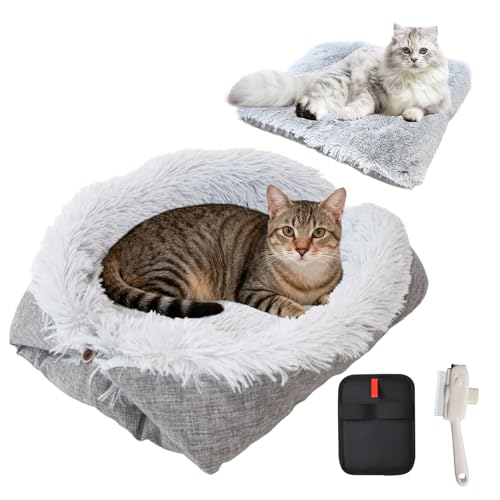 Rbleote Zwei In Einem Katzenbett Flauschig Katzendecke Klein Katzenbett Waschbar Katzen Bett Geeignet Für Katzen Und Kleine Hunde 61 X 51 cm (Grau) von Rbleote