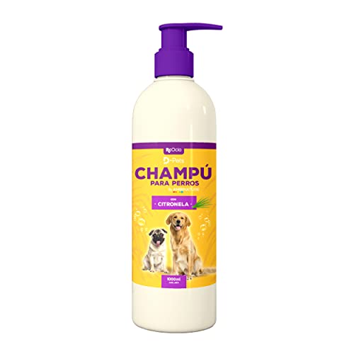Hunde Antiparasiten Shampoo 1 Liter | Natürliche Citronella für Hunde mit Dermatitis - Empfindliche und atopische Haut | Floh und Zeckenabweisend | Hypoallergen | Für langes und kurzes Fell von RcOcio