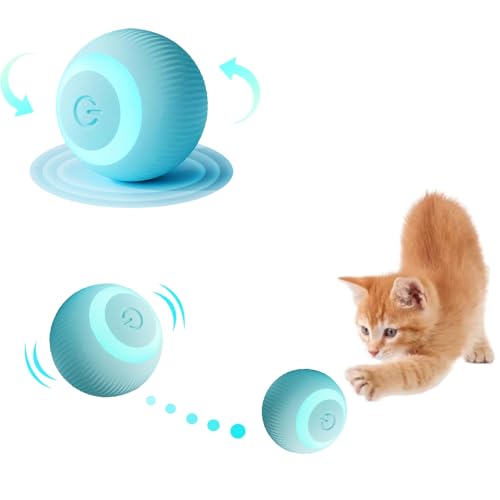 Rcxnm Automatische Katzenspielzeugkugeln, Katzenball mit LED-Licht,3 Modus, Hinderniserkennung, Intelligentes USB Wiederaufladbarer Katzenspielzeug Ball(Blau) von Rcxnm