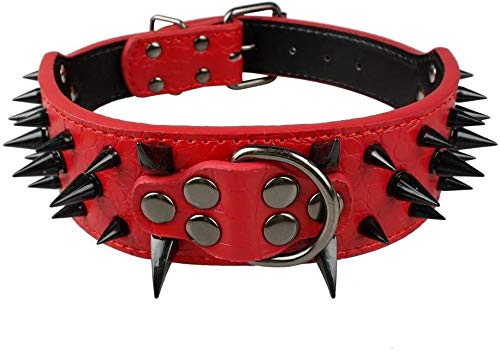 Hundehalsband Mit Scharfen Stacheln Besetzte Luxuriös Gepolsterte LederhalSWänder für Mittelgroße Hunde 5cm Breite Halskette Gegen Beißen (M, RT-SW) von Izefia