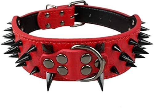 Hundehalsband Mit Scharfen Stacheln Besetzte Luxuriös Gepolsterte LederhalSWänder für Mittelgroße Hunde 5cm Breite Halskette Gegen Beißen (M, RT-SW) Hundehalsband Mit Scharfen Stacheln Besetzte Luxuriös Gepolsterte LederhalSWänder für Mittelgroße Hunde 5cm Breite Halskette Gegen Beißen (M, RT-SW) von Izefia
