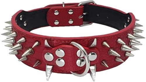 Hundehalsband Mit Scharfen Stacheln Besetzte Luxuriös Gepolsterte Lederhalsbänder für Mittelgroße Hunde 5cm Breite Halskette Gegen Beißen (L, RT-SB) Hundehalsband Mit Scharfen Stacheln Besetzte Luxuriös Gepolsterte Lederhalsbänder für Mittelgroße Hunde 5cm Breite Halskette Gegen Beißen (L, RT-SB) von Izefia