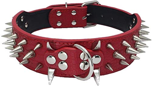 Hundehalsband Mit Scharfen Stacheln Besetzte Luxuriös Gepolsterte Lederhalsbänder für Mittelgroße Hunde 5cm Breite Halskette Gegen Beißen (L, RT-SB) von Izefia