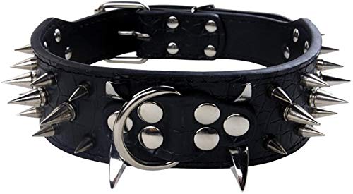 Hundehalsband Mit Scharfen Stacheln Besetzte Luxuriös Gepolsterte Lederhalsbänder für Mittelgroße Hunde 5cm Breite Halskette Gegen Beißen (M, SW-SB) von Izefia