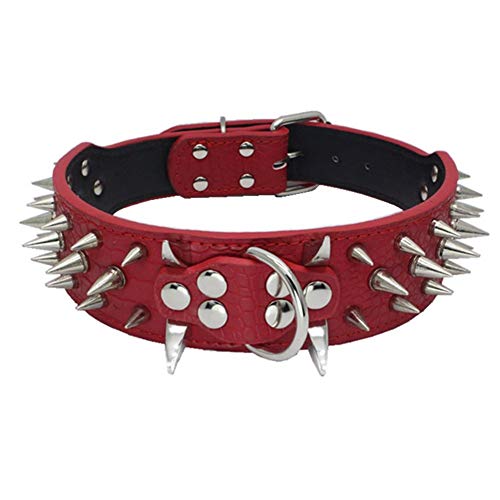 Hundehalsband Mit Scharfen Stacheln Besetzte Luxuriös Gepolsterte Lederhalsbänder für Mittelgroße Hunde 5cm Breite Halskette Gegen Beißen (XS, RT-SB) von Izefia