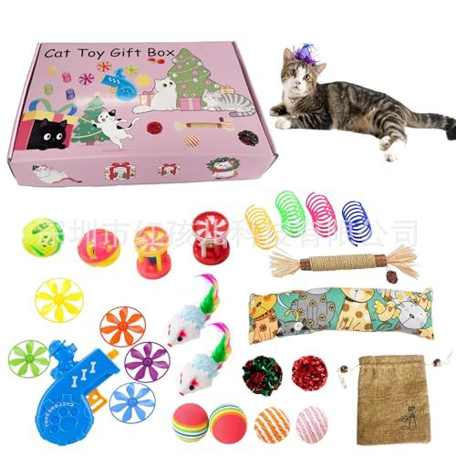 Rdxanc 25 Stück Katzenspielzeug, Großpackung für Kätzchen, lustig, interaktiv, einschließlich Regenbogen-Feder, Knistern für Indo von Rdxanc