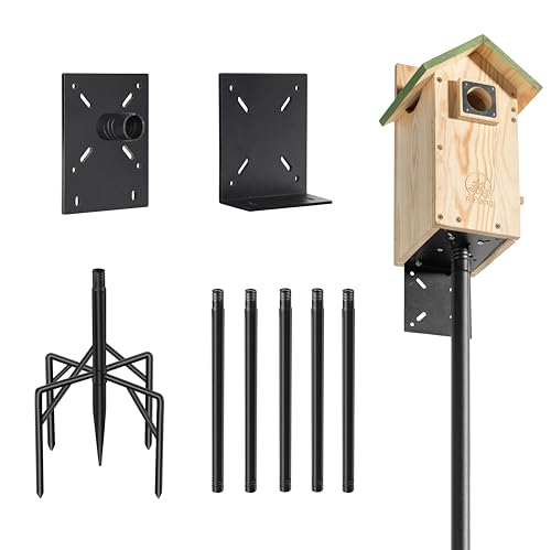 Intelligente Vogelfutterstation für den Außenbereich, strapazierfähig, mit 5 Zinken, Ständer für den Außenbereich, verstellbare Vogelhausstange, Gartenpfahl, Wetterstation-Montagesets (Vogelhaus nicht von ReTang