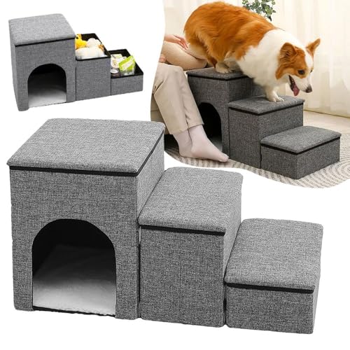 Rea, PuppyJoy Haustiertreppe P70401 Grey, Bequemer Aufstieg für kleine, ältere oder verletzte Tiere - 76X34X42CM von Rea