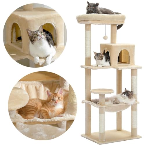 Rea, PuppyJoy Katzenkratzbaum mit Mehreren Ebenen P70371 Beige, Spiel, Schlaf und Kletterparadies für Stubentiger - 49X5,4X140CM von Rea