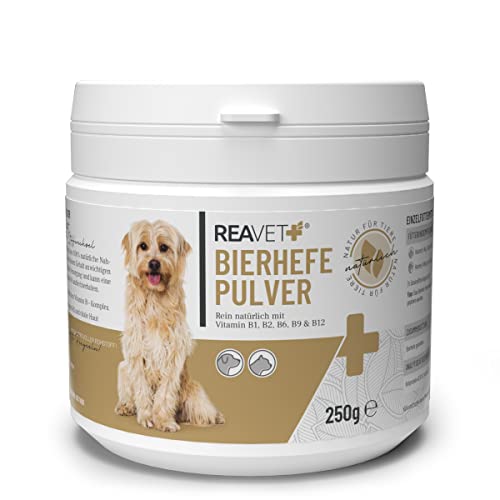 ReaVET Bierhefe Pulver für Hunde & Katzen 250g - Reine Bierhefe gemahlen gegen Haarausfall & Zecken, Natürliche B Vitamine und Biotin für Hund und Katze, Ohne Zusätze von ReaVET